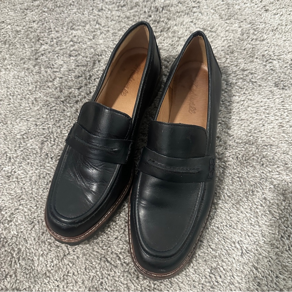 Madewell Black Leather Penny Loafers